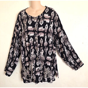 Chicos Design Tribal Print Jacket Blouse 16 (3) Egyptian Lightweight Lagenlook